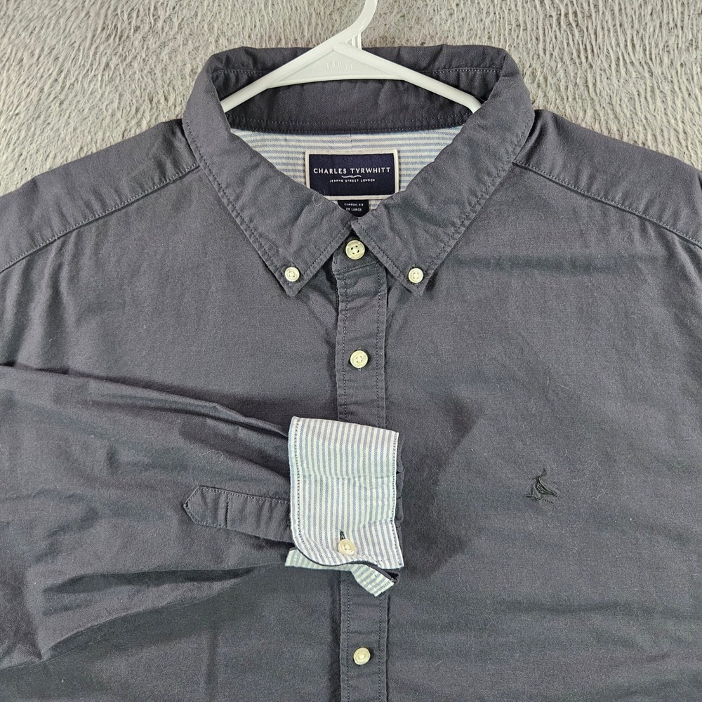 Charles Tyrwhitt Mens XXL Charcoal Grey Cotton Button Down Shirt Classic Fit